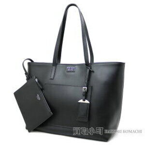 PRADA City Calf Tote Bag Metal Logo Black Leather Shoulder Handbag